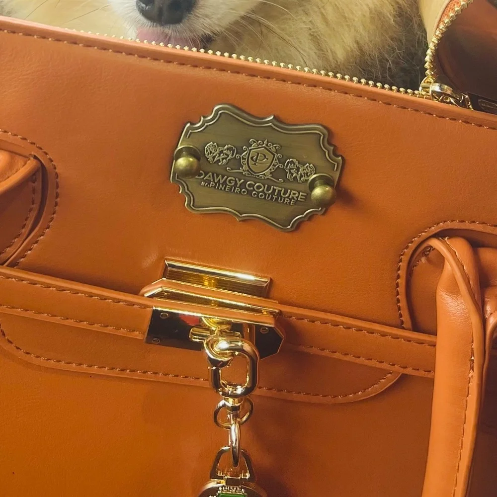 Dawgy Couture Orange Pet Carrier Luxury Bag Purse/Car seat attachment/cr…